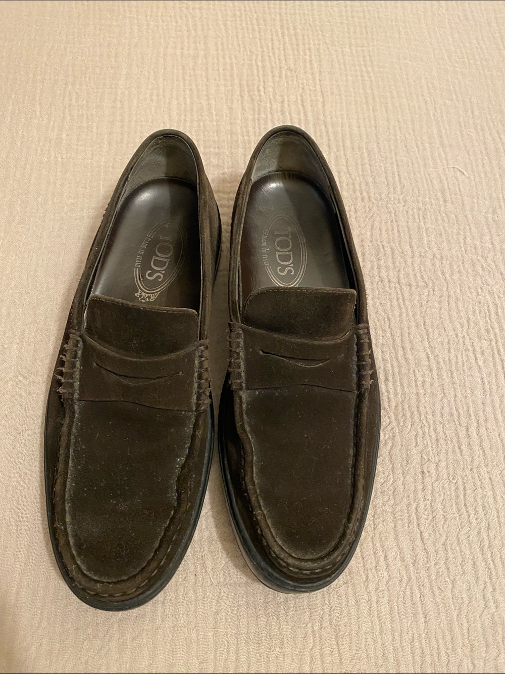 Tod's Dark Brown Suede Penny Loafers. Size 6 1/2